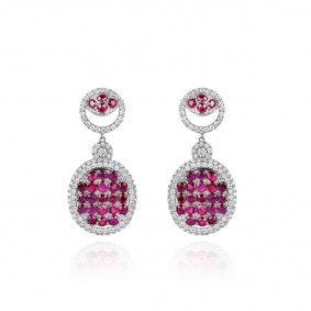 White Gold Ruby & Diamond Drop Earrings White Gold Ruby & Diamond Drop Earrings